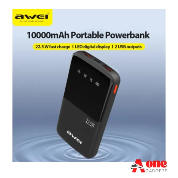 Awei P10K 10000mah 22.5W Fast Charging Digital Display Power Bank