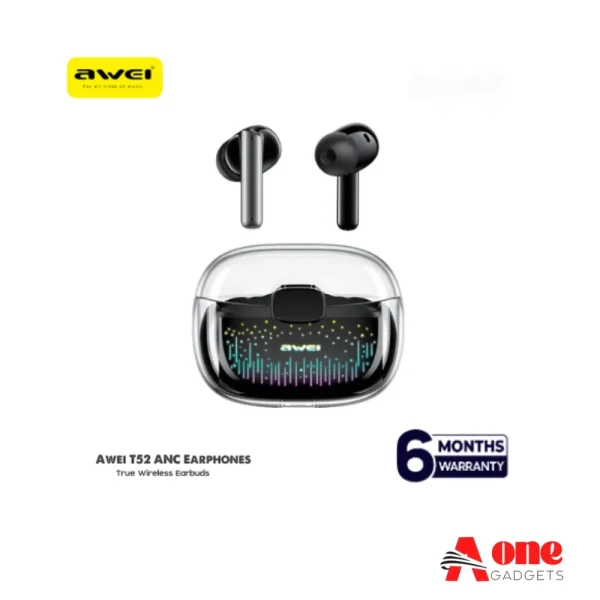 Awei T52 ANC TWS Wireless Earbuds Colorful Breathing Light Headphones