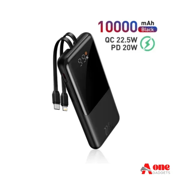 Baseus 22.5W Power Bank 10000mAh with 5A 20W PD Portable Fast Charging Built-in 2 Cables For iPhone