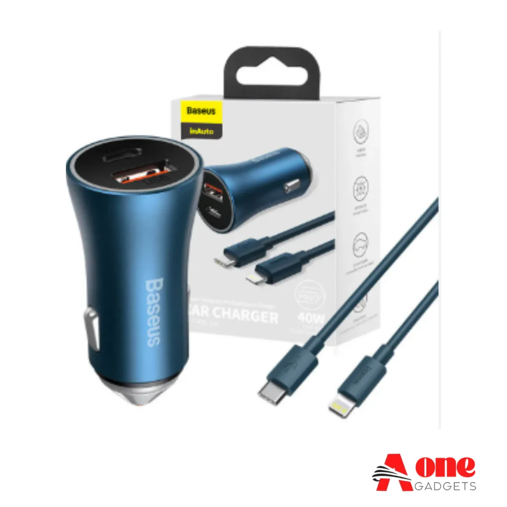 Baseus 40W Car Charger & Lightning Cable