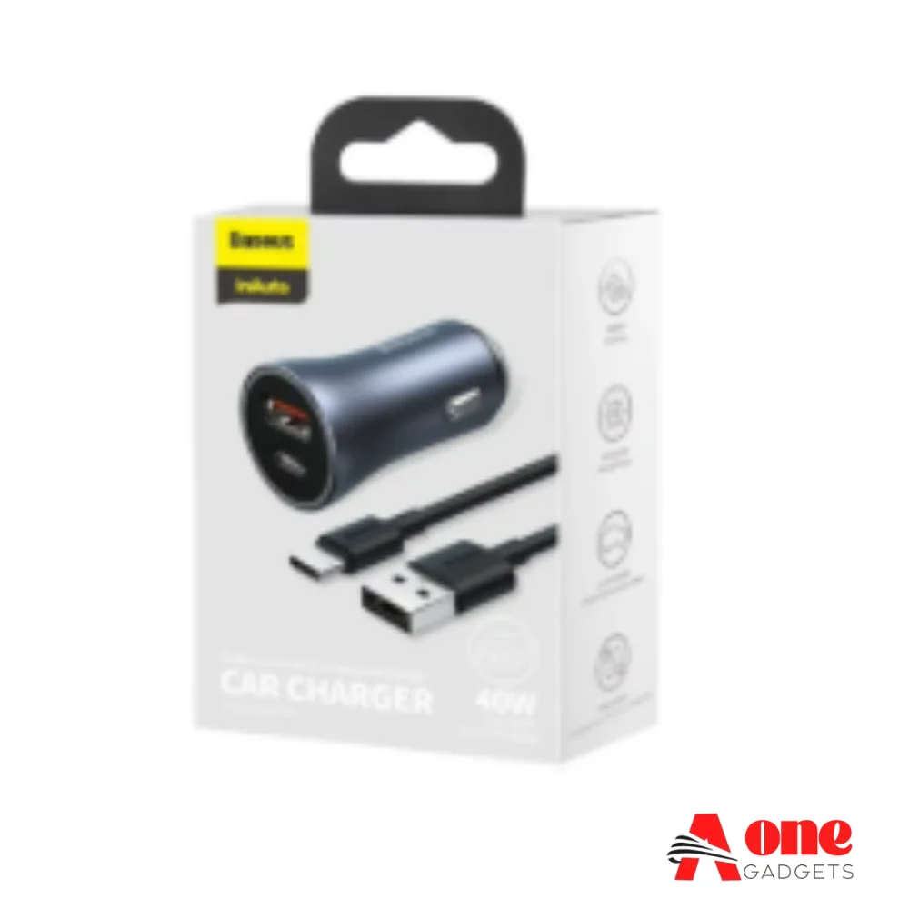 Baseus Golden Contactor Pro Dual Quick Charger Car Charger U+C 40W USB Type-C 5A 1.0m Cable Dark Gray