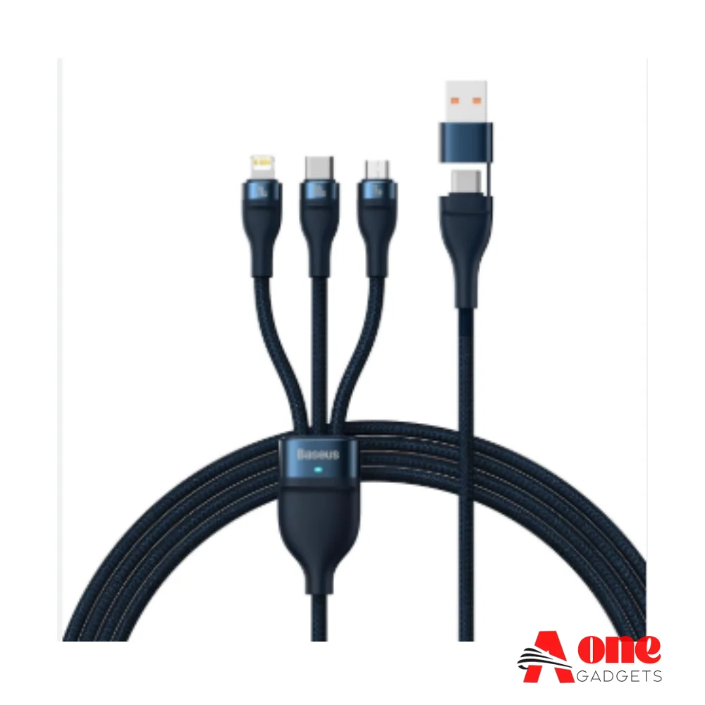 Baseus Two-for-three Fast Charging Cable (U+C to M+L+C) 100w-Black