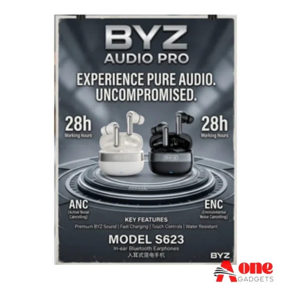 BYZ S623 True Wireless Earphones with Active Noise Cancelling ANC & ENC 28H Playtime
