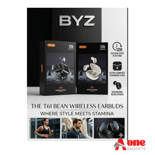 BYZ T61 Bean Wireless Earbuds – True Wireless Noise Cancelling Earphones