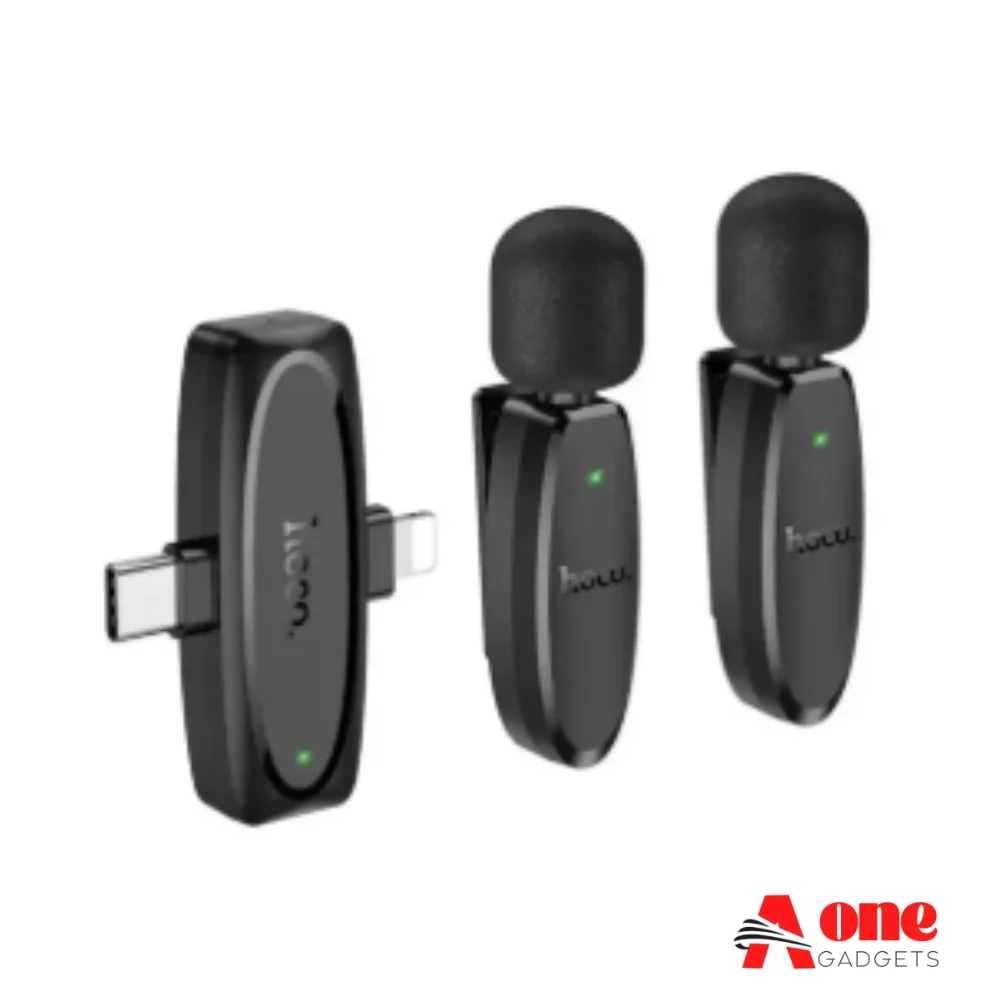Hoco L15 Type C & Lightning Dual Mic Lavalier Wireless Microphone Black