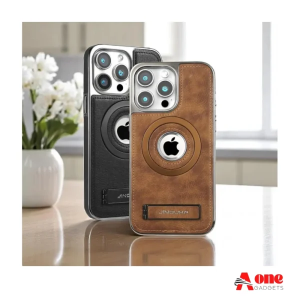 Jinduka Leather MagSafe Stand Case with Logo Cutout