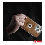Metal MagSafe Jinduka Stand Logo Hole Leather Case PU Leather Electroplated Bezel Case