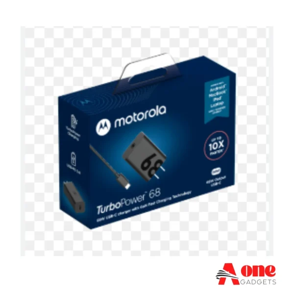 Motorola TurboPower 68W USB-C GaN Wall Charger with 6.5A Cable – Fast Power Delivery , Laptops, Tablets
