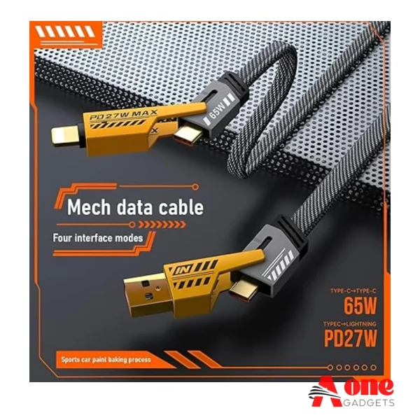 Multi USB Charging Cable 4 in 1, 1.2M Fast Charging Cable with USB A/USB C 65W Type-C and 27W PD Fast Charging Data Transfer Cable Compatible with All Phones