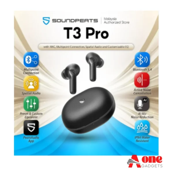 Soundpeats T3 Pro Wireless TWS Earbuds With ANC (6 Months Dealer Warranty)
