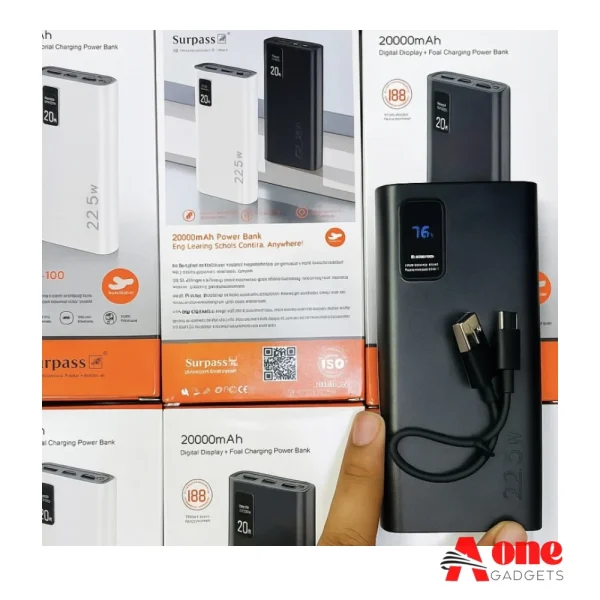 Surpass 20000mAh Power Bank 22.5W Max Output 3x faster Charging