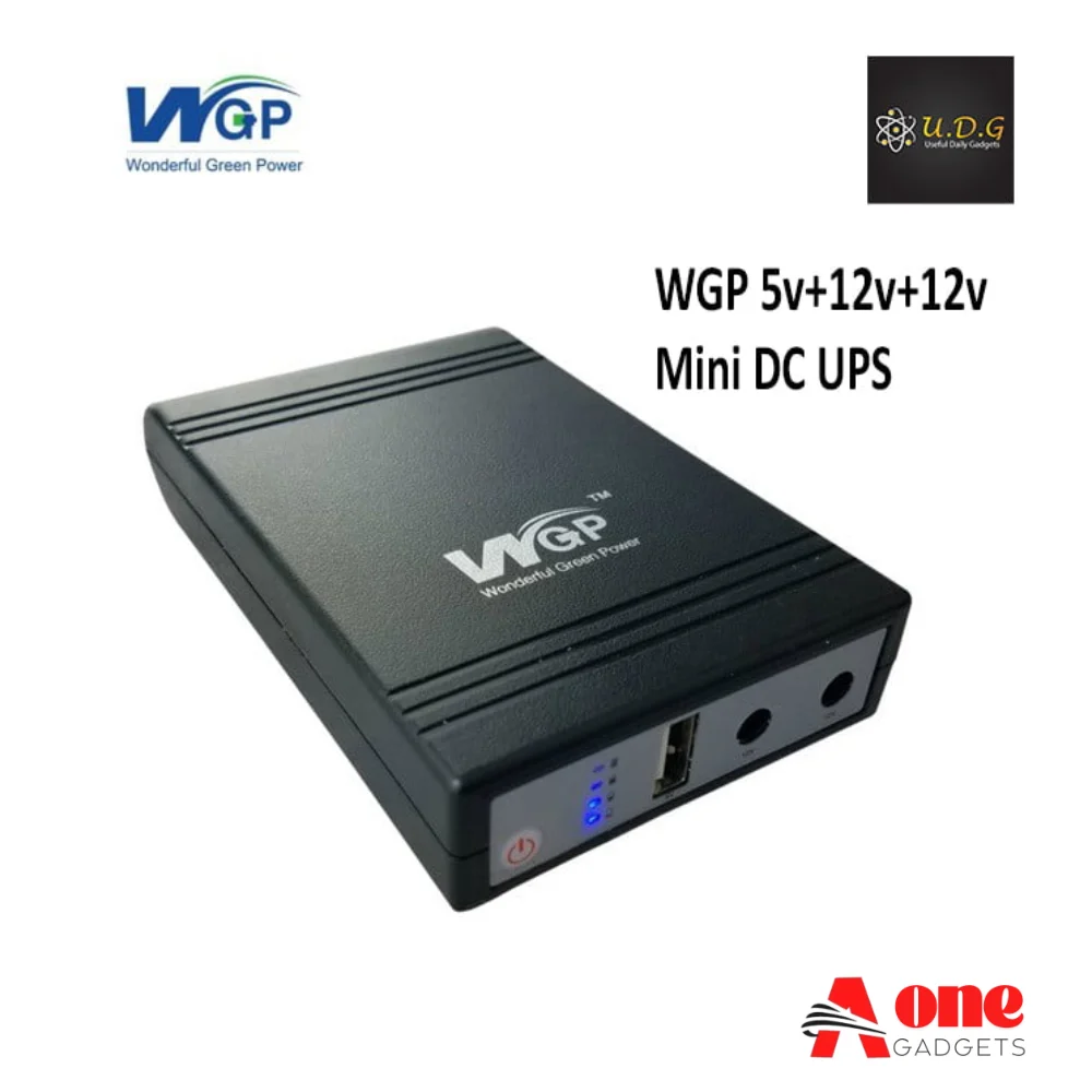 WGP Mini UPS- Router + ONU Backup up to 8 Hours (5V, 9V, 12V Output) – Black Color